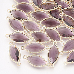 Серо-розавый Стеклянные ссылки, с позолоченными элементами из экологически чистого сплава, граненые, лошадиный глаз , увядшая роза, 21x9x4 мм, отверстие : 1.2 мм