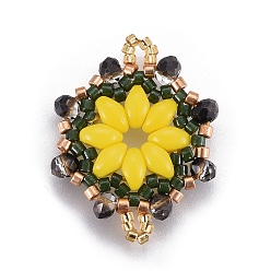 Желтый Японский бисер miyuki & toho ручной работы ссылки, Ткацкий станок, цветок, желтые, 24~25.6x19~19.2x3.2~3.6 мм, отверстие : 1.5~1.6 мм