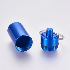 Dodger Blue Outdoor Portable Aluminium Alloy Small Pill Case, with Iron Key Ring, Dodger Blue, 50.5x17mm