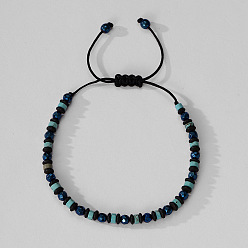 Природный Драгоценный Камень Браслеты из плетеных бусин с натуральными драгоценными камнями и синтетическими немагнитными гематитовыми бусинами., Браслеты из плетеной волоконной нити для мужчин, регулируемый