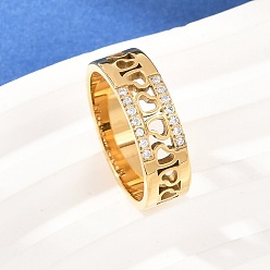 Настоящее золото 18K 304 женские кольца из нержавеющей стали с микропаве из кубических цирконий, сердце, ионное покрытие (ip), реальный 18 k позолоченный, 6.5 мм, размер США 7 3/4 (17.9 мм)