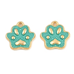 Light Sea Green 304 Stainless Steel Enamel Pendants, Paw Print Charms, Ion Plating(IP), Real 18K Gold Plated, Light Sea Green, 13x13x2.5mm, Hole: 1.2mm