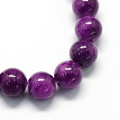 Purple Natural Dyed Yellow Jade Gemstone Bead Strands, Round, Purple, 8mm, Hole: 1mm, about 50pcs/strand, 15.7 inch