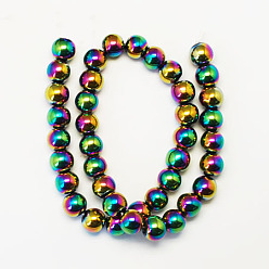 Multi-color Plated Non-magnetic Synthetic Hematite Beads Strands, Grade A, Round, Multi-color Plated, 8mm, Hole: 1mm, about 50~52pcs/strand