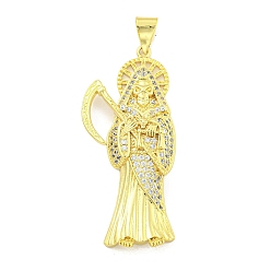 Настоящее золото 18K Покрытие стойки латунь микропаве прозрачные подвески из кубического циркония, без кадмия и без свинца, долговечный, смерть, реальный 18 k позолоченный, 57.5x26x6.5 мм, отверстие : 9x4 мм