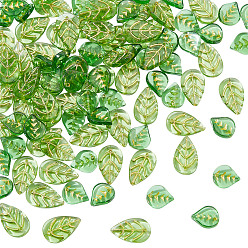 (52) Непрозрачная лаванда 100 шт. 2 цвета, подвески из окрашенного стекла для запекания, очарование листа, золотой металл обвитыми, разноцветные, 12x10.5x4 мм, отверстие : 1 мм, 50 шт / цвет