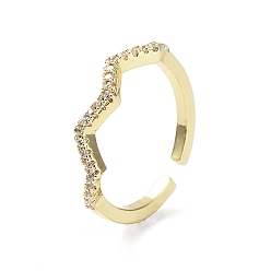 Plaqué 18K Or Véritable Anneaux ouverts en laiton plaqué micro pavé de zircone cubique transparente, bague de manchette plaquée longue durée pour femme, sans plomb et sans cadmium, réel 18 k plaqué or, taille us 8 (18.1 mm)