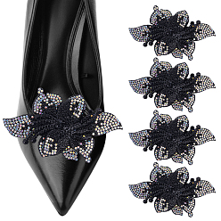 Black 4Pcs Iron Shoe Clips, with Polyester Flower, Platinum, Black, 60mm