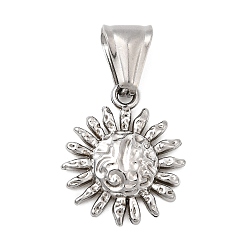 Нержавеющая Сталь Цвет Текстурированные 304 подвески из нержавеющей стали, солнечные чары, цвет нержавеющей стали, 20x17x3.5 мм, отверстие : 8x5 мм