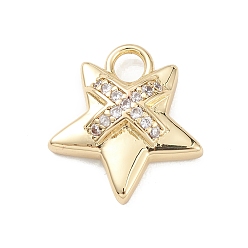 Real 18K Gold Plated Rack Plating Brass Micro Pave Clear Cubic Zirconia Pendants, Star Charms, Long-Lasting Plated, Cadmium Free & Lead Free, Real 18K Gold Plated, 16x14.5x4mm, Hole: 2.5mm