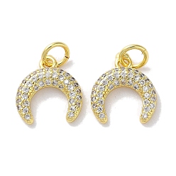 Настоящее золото 18K Стойка металлическая латунная микропрофилированная кубическая циркония подвески, долговечный, без свинца и без кадмия, луна, реальный 18 k позолоченный, 12x11x2 мм, отверстие : 3.4 мм