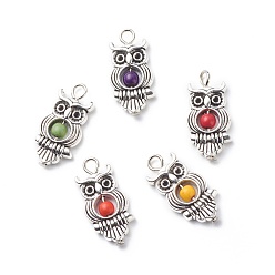 Сова Антикварная посеребренные легкосплавные синтетические бирюзовые подвески, окрашенные, Шаблон совы, 24x11.5x4 мм, отверстие : 2.5 мм