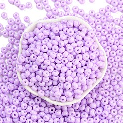 Lilac Imitation Jade Glass Seed Beads, Luster, Baking Paint, Round, Lilac, 5.5x3.5mm, Hole: 1.5mm