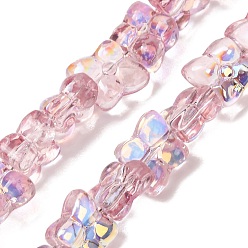 Flamingo Transparent Glass Beads Strands, Clover, AB Color Plated, Half Plated, Flamingo, 13x11x5mm, Hole: 1mm, about 65pcs/strand, 21.65''(55cm)