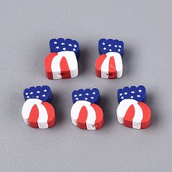 Blue Independence Day Handmade Polymer Clay Beads, Socks with National Flag, Blue, 9~10x7~10x4.5mm, Hole: 2mm