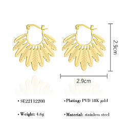 Golden 304 Stainless Steel Hoop Earrings for Women, Leaf, Golden, 29x29mm