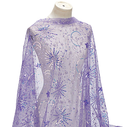 Púrpura Tela de lentejuelas de estrella y luna de plástico PE, Ropa y Accesorios, púrpura, 1300x0.1 mm, 1 yarda/pc