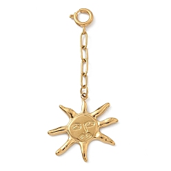 Золотой 304 подвесные украшения из нержавеющей стали в виде солнца, с застежками пружинного кольца, золотые, 65 мм
