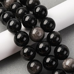 Silver Sheen Obsidian Натуральный серебристый блеск нитей обсидиана, круглые, 16 мм, отверстие : 1.2 мм, около 25 шт / нитка, 15.55'' (39.5 см)
