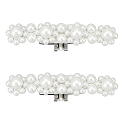 Белый 2шт. прямоугольные украшения для обуви из смоляных жемчужин, съемные зажимы для пряжек из легкого сплава, белые, 67.5x16.5x10 мм