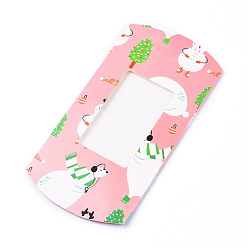 Pink Paper Pillow Boxes, Gift Candy Packing Box, with Clear Window, Christmas Theme, Pink, 18.1x9.3x3cm