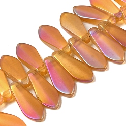 Sandy Brown Electroplate Glass Beads Strands, Full Rainbow Plated, Teardrop, Sandy Brown, 14.5~16x6x3.5mm, Hole: 1mm, about 101pcs/strand, 26.77inch (68cm)