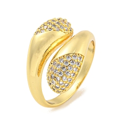 Teardrop Открытая манжета из латуни с микропаве и прозрачным цирконием для женщин, реальный 18 k позолоченный, слеза, размер США 7 1/4 (17.5 мм)