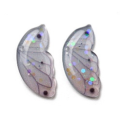 Medium Purple Transparent Epoxy Resin Pendants, with Glitter Powder, Wing Charms, Medium Purple, 9.5x20x2mm, Hole: 1mm