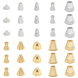 Golden & Silver 100Pcs 10 Style Alloy Bead Cones & Caps, Golden & Silver, 10pcs/Style