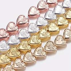 Mixed Color Non-magnetic Synthetic Hematite Beads Strands, Heart with Chinese Knot, Mixed Color, 8x8x2.5mm, Hole: 1mm, about 55pcs/strand, 15.9 inch(40.5cm)