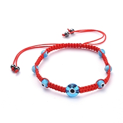 Озёрно--синий Регулируемые нейлоновые нити плетеные браслеты из бисера, с бусинками из сглаза ручной работы сглаза и немагнитными бусинами из синтетического гематита, Плут синий, внутренний диаметр: 2-3/8 дюйм ~ 3-7/8 дюйм (6~10 см)