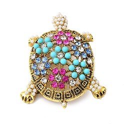 Разноцветный Брошь из ретро сплава со стразами, изысканная булавка на лацкан для женщин, черепаха, с пластиковой жемчужины, красочный, 70.5x58.5 мм