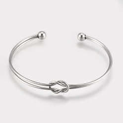 Stainless Steel Color Tarnish Resistant 201 Stainless Steel Cuff Bracelets, Knot, Stainless Steel Color, 1-7/8 inchx2-1/2 inch(4.7x6.3cm), 4mm