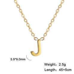 Letter J 201 колье из нержавеющей стали, золотые, буква J, 17.72 дюйм (45 см), Кулон : 5.9x9 мм