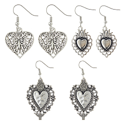 Античное Серебро 2серьги-подвески из сплава, сердце, античное серебро, 40~57x21~29 мм, 3 пар / мешок