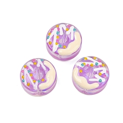 Средняя Орхидея УФ-покрытие прозрачных стеклянных бусин, радужный, плоско-круглые, с эмалью, средне орхидеи, 15x8.5 мм, отверстие : 1.2 мм