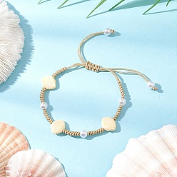 Золотистый Регулируемые браслеты из искусственного жемчуга из АБС-пластика с бусинами для женщин, формы раковины, золотые, внутренний диаметр: 1-7/8~3-3/8 дюйм (4.75~8.7 см)