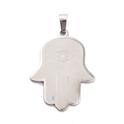 Edelstahl Farbe Anlaufgeschützt 201 Anhänger aus Edelstahl, Hamsa-Hand/Hand von Miriam Charm, Edelstahl Farbe, 37.5x29x1 mm, Bohrung: 7x3.5 mm