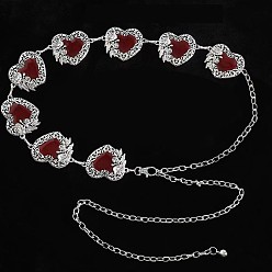 Платина Роза цветок темно-красное сердце сплав и эпоксидная смола звенья цепи талии живота цепи для женщин, платина, 1010 мм