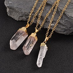 Golden Natural Crystal Bullet Pendant Necklaces, with 304 Stainless Steel Rolo Chains, Golden, 18.11 inch(46cm), 3.5mm