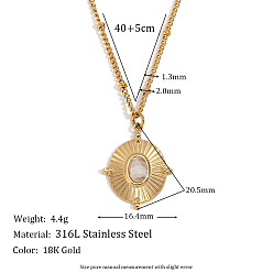Oval 316 Подвески из хирургической нержавеющей стали с натуральным кварцевым кристаллом., реальный 18 k позолоченный, овальные, 17.72 дюйм (45 см), Кулон : 20.5x16.4 мм
