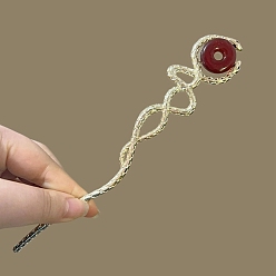 Золотой Палочки для волос из сплава змеи, с бисером имитации нефрита, золотые, 180 мм