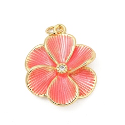 Лосось Латунные подвески с кубическими цирконами и эмалью, , стойки покрытие, без кадмия и без свинца, прочное покрытие, реальный 18 k позолоченный, с целью перехода в кольце, salmon, 26x20.5x6 мм, отверстие : 3.4 мм