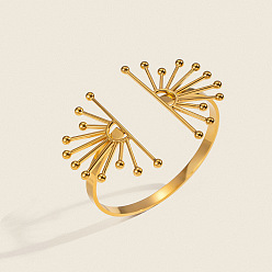 Настоящее золото 18K Европейские 304 браслеты-манжеты из нержавеющей стали для женщин, солнце, реальный 18 k позолоченный, внутренний диаметр: 2-3/8 дюйм (6 см)