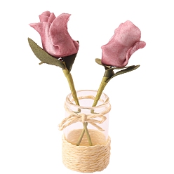 Pink Ткань цветок, со стеклянными вазами, миниатюрные украшения, для садовых кукольных домиков, розовые, 22x90 мм