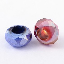 Mixed Color Glass European Beads, Large Hole Beads, No Metal Core, Faceted, Rondelle, Mixed Color, 14x8mm, Hole: 5mm