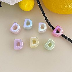 Letter D Cuentas acrílicas con letras y baño UV, abalorios de grande agujero, jalea de imitación, iridiscente, letra d, 19.8~21x8.7~20.5x13.6~13.8 mm, agujero: 6.3 mm