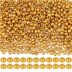Gold 50G Glass Seed Beads, Metallic Colours Style, Round, Gold, 6/0, 4mm, Hole: 1.5mm