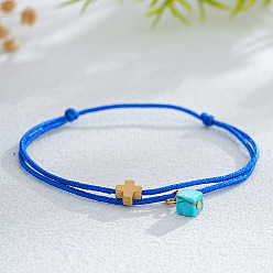 Синий Синтетические бирюзовые браслеты из бисера, регулируемые браслеты из плетеного шнура из полиэстера для женщин, куб и крест, с латунным, синие, 11.02 дюйм (28 см)