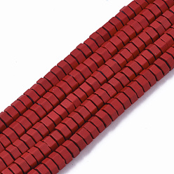 Red Spray Painted Non-magnetic Synthetic Hematite Beads Strands, Hexagon, Red, 4x2mm, Hole: 0.9mm, about 82~87pcs/strand, 16.14 inch(41cm)